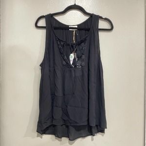 Show me your Mumu blouse size M Medium black eyelette blouse sleeveless NWT